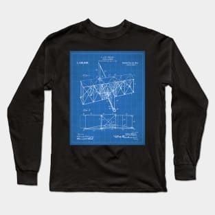 Wright Brothers Machine Patent - Airplane Art - Blueprint Long Sleeve T-Shirt